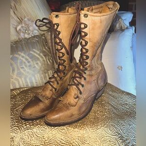 Vintage Abilene distressed leather “Prairie” lace up boots
